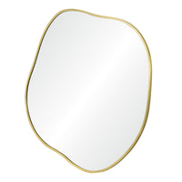 Set of three round wall-mounted mirrors with a satin brass finish and a gold border.