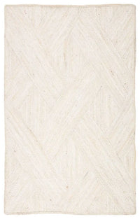 Beige textured rug with a diamond pattern on a white background