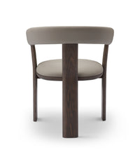 Chair with wooden legs and beige cushioned seat on a white background