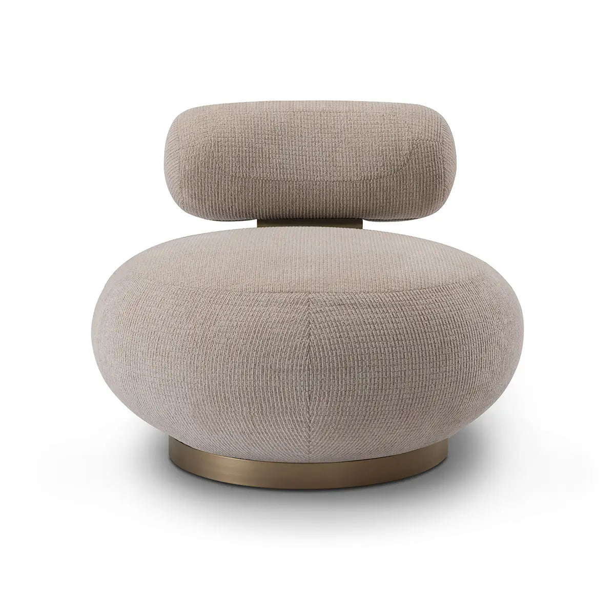 Beige armchair with a round base on a white background
