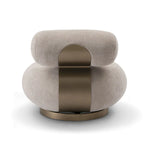 Modern chair with beige textured backrest and bronze base on a white background