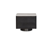 Black nightstand with marble top on a white background