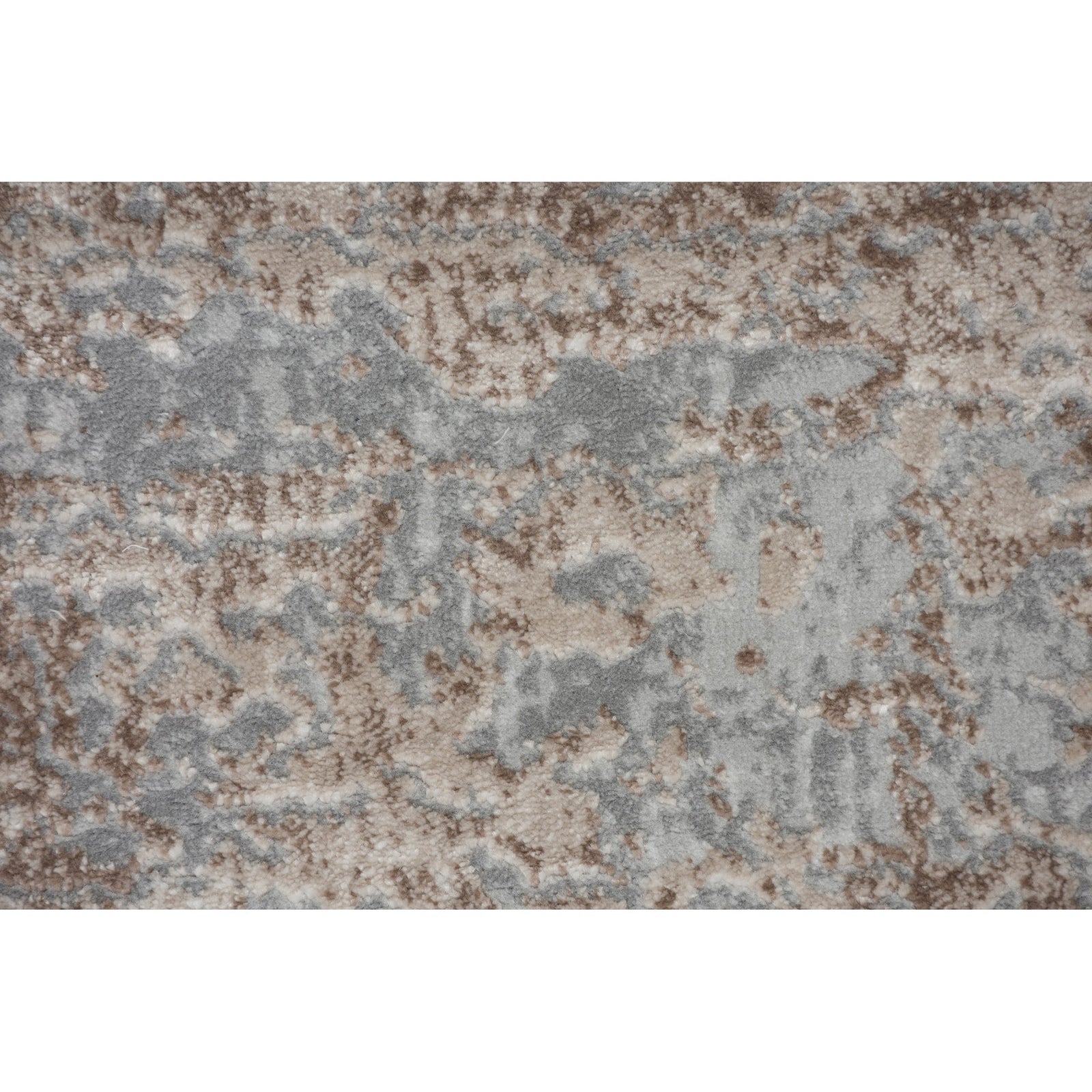 A rectangular area rug featuring a subtle pattern with muted brown and grey tones, suitable for contemporary living or bedroom spaces.