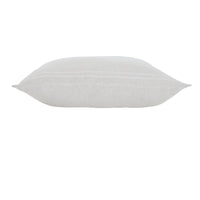 A square-shaped decorative pillow with a double-sided stripe pattern in natural and cream linen colors.