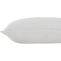 A square-shaped decorative pillow with a double-sided stripe pattern in natural and cream linen colors.