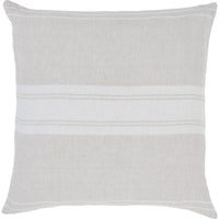 A square-shaped decorative pillow with a double-sided stripe pattern in natural and cream linen colors.