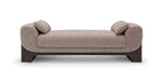 Beige sofa with wooden legs on a white background