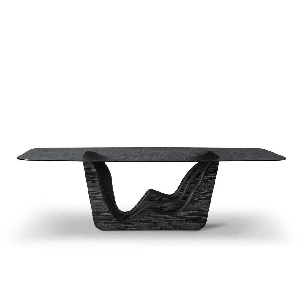Modern black coffee table with unique design on a white background