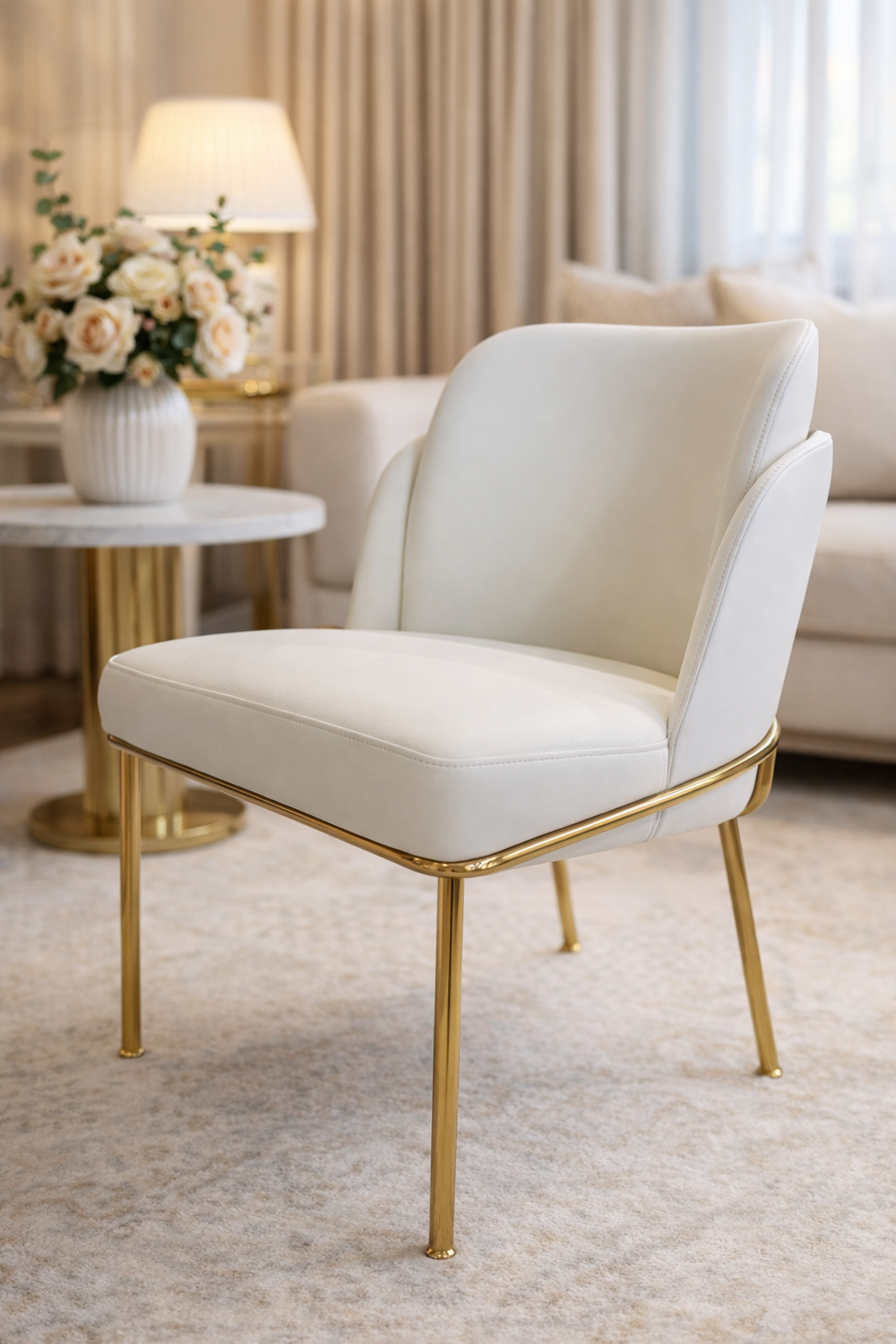 White chair with gold legs in a stylish room setting