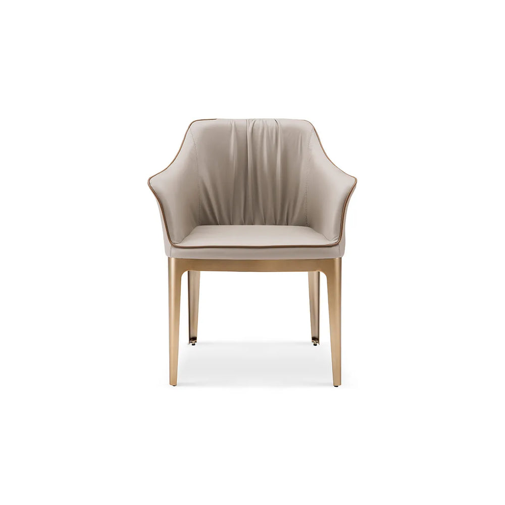 Beige chair with wooden legs on a white background