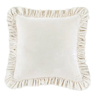 White pillow with ruffled edges on a white background