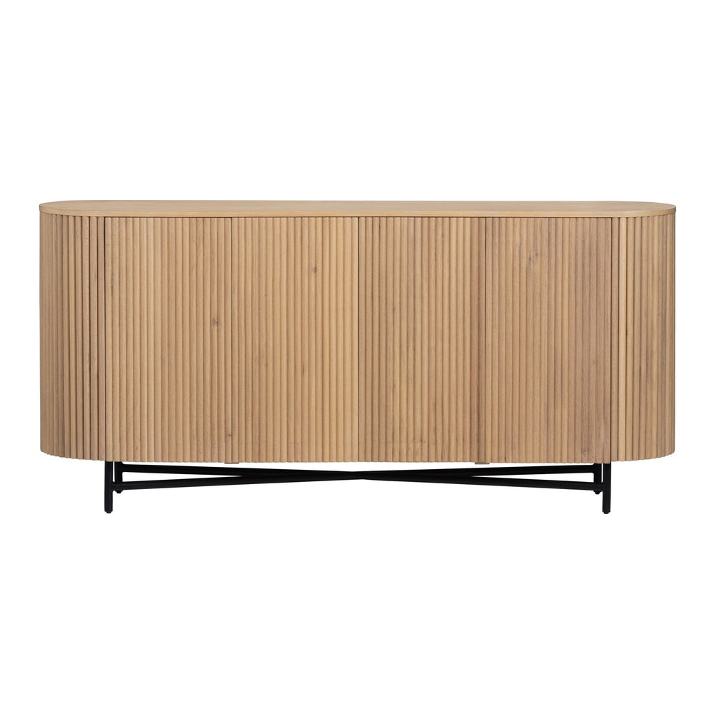 Wooden sideboard with black legs on a white background
