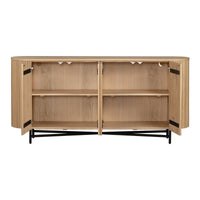 Wooden cabinet with black accents on a white background