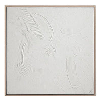 Hand-painted abstract wall art with heavy texture, framed in a wood frame with a cream veneer finish.