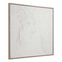 Hand-painted abstract wall art with heavy texture, framed in a wood frame with a cream veneer finish.