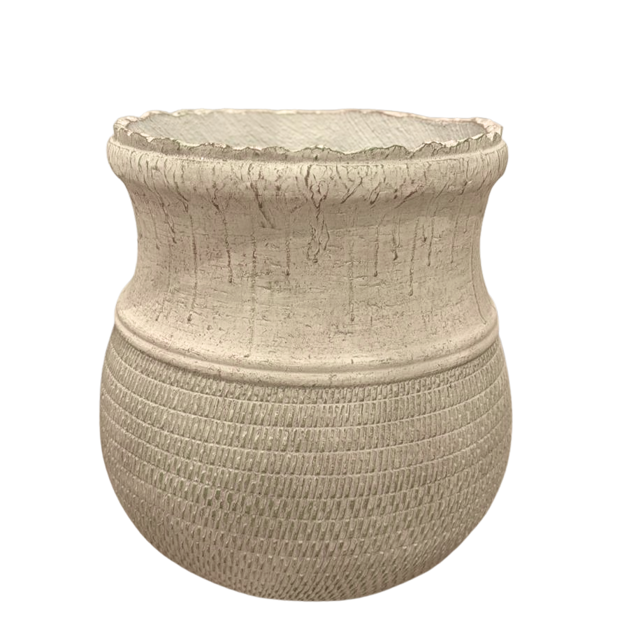 Beige textured pot on a white background