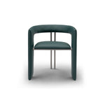 Green chair with curved armrests on a white background