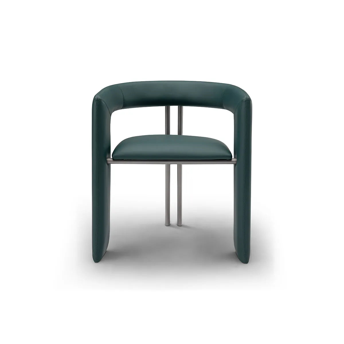 Green chair with curved armrests on a white background