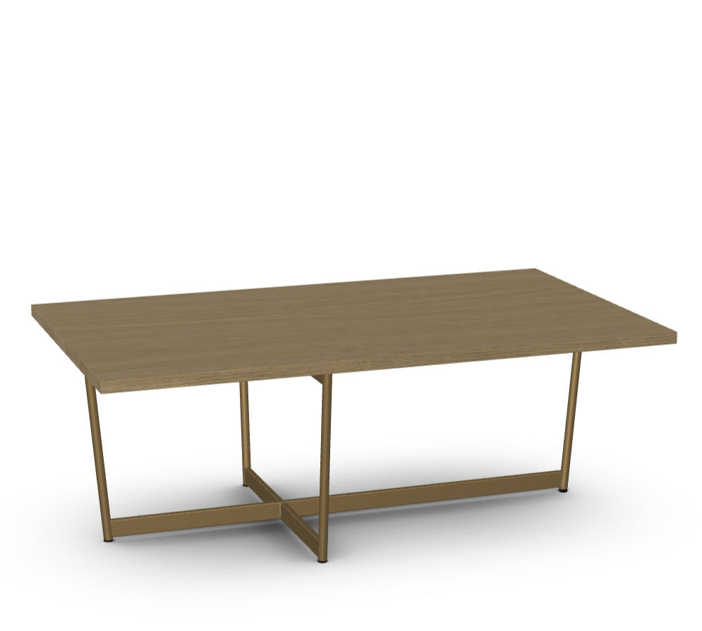 Wooden table with a minimalist design on a white background