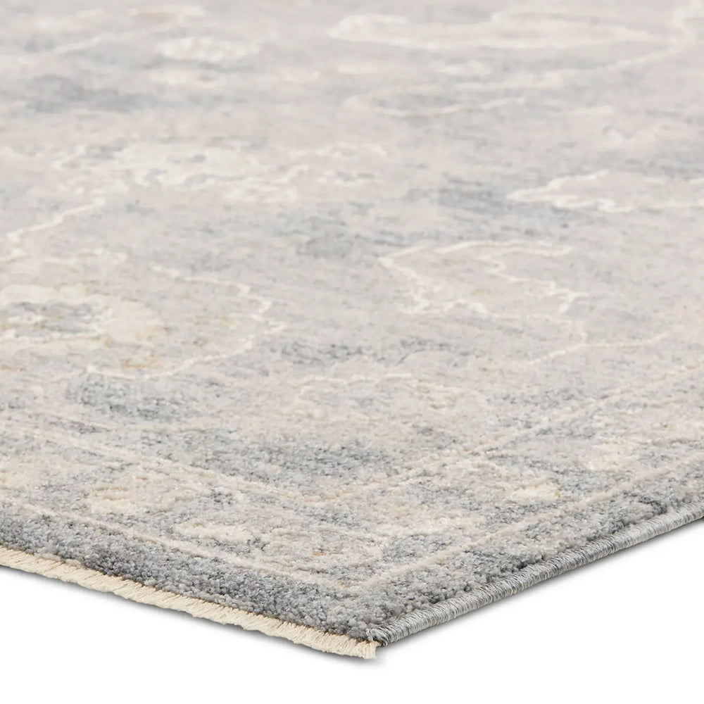 Gray and beige area rug on a white background