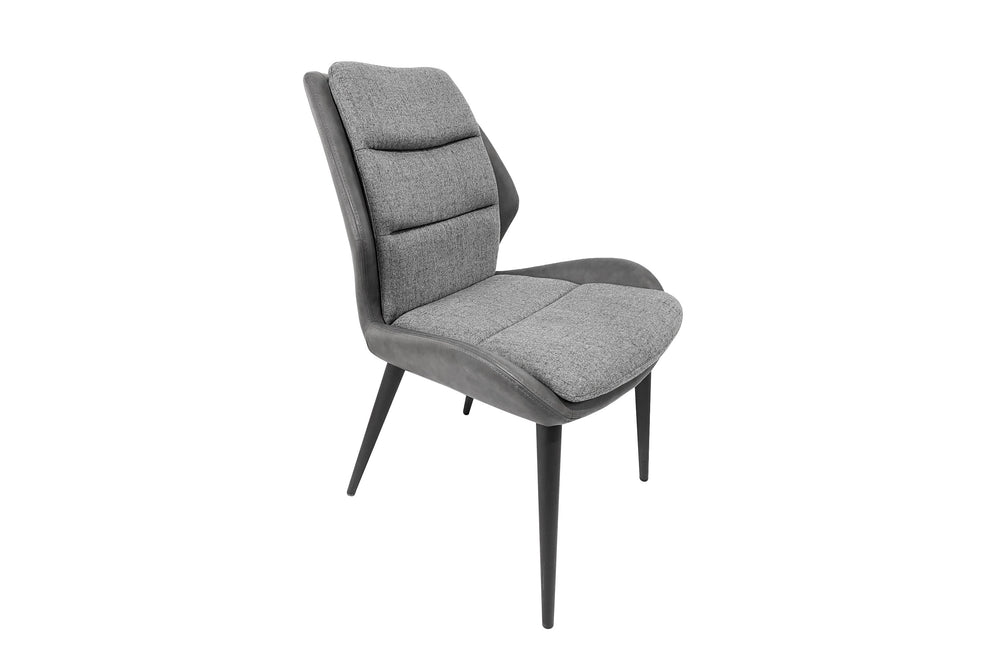 Gray upholstered chair on a white background